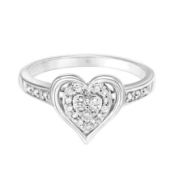 .925 Sterling Silver 1/6 ct Diamond Nested Halo Heart Engagement Ring
(I-J Color, I2-I3 Clarity)
