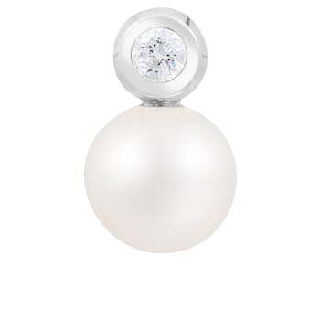 White Cultured Freshwater Pearl and Diamond 14K White Gold Pendant 8-8.5mm