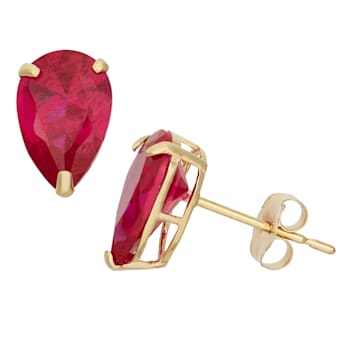 Pear Lab Created Pink Sapphire 10K Yellow Gold Earrings 2.80ctw
