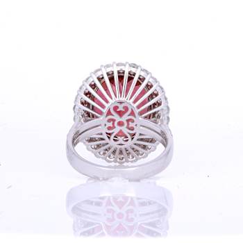 14.38 Ctw Rubelite and 1.60 Ctw White Diamond Ring in 14K 2-Tone