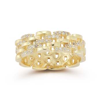 Sterling Statements 14K Yellow Gold Over Sterling Silver CZ Spiral Band Ring