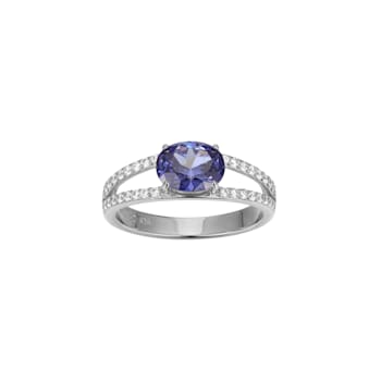 Blue And White Cubic Zirconia Platinum Over Sterling Silver Ring 1.72ctw
