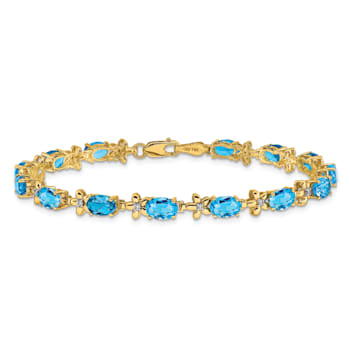 14k Yellow Gold Floral Diamond and Blue Topaz Bracelet