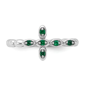 Rhodium Over Sterling Silver Stackable Expressions Cross Lab Created
Emerald Ring 0.10ctw