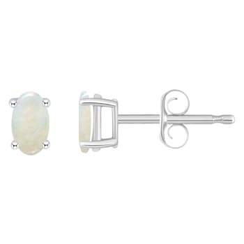 5x3mm Oval Opal 14k White Gold Stud Earrings