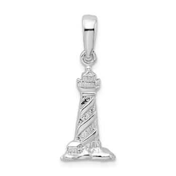 Rhodium Over Sterling Silver Polished 3D Cape Hatteras Lighthouse Pendant