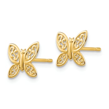 14k Yellow Gold Polished Butterfly Stud Earrings