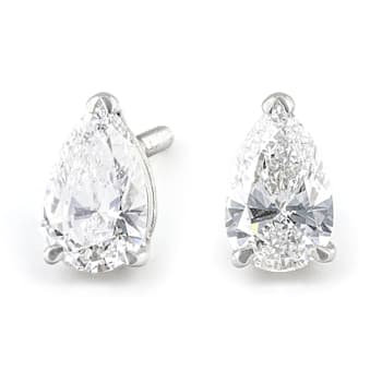 Certified Pear Shape White Lab-Grown Diamond E-F SI 18k White Gold Stud
Earrings 1.50ctw