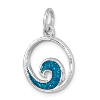 Rhodium Over Sterling Silver Polished Enameled Wave Pendant