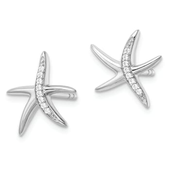 Rhodium Over Sterling Silver Cubic Zirconia Starfish Post Earrings