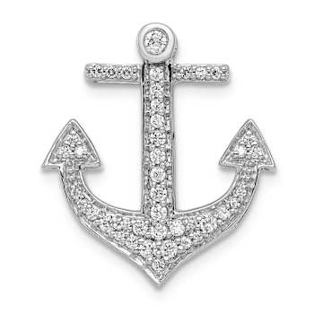 Rhodium Over 14k White Gold Diamond Anchor Chain Slide Pendant
