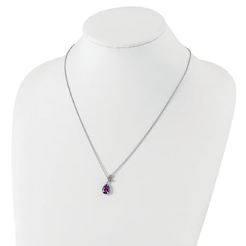 Sterling Silver Antiqued with 14K Accent Leaves Pear Amethyst with
2-inch Extension Necklace