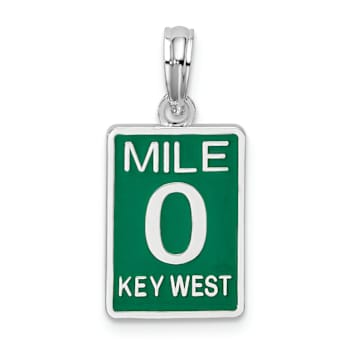 Rhodium Over Sterling Silver Enameled Small Key West Mile 0 Pendant