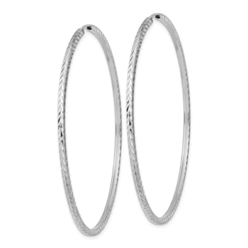 Rhodium Over 14k White Gold 2 3/16" Diamond-Cut Square Tube Hoop Earrings