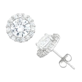 Lab Created White Sapphire 10K White Gold Halo Earrings 2.45ctw