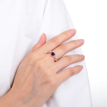 Heart Shape Amethyst with White Sapphire Accents 14K Rose Gold Over
Sterling Silver Split Shank Ring