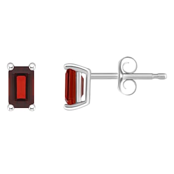 5x3mm Emerald Cut Garnet 14k White Gold Stud Earrings