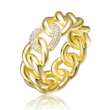 CZ Pave Chain Band Ring In 14K Gold Over Brass
