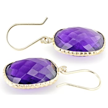 Purple Amethyst 14k Yellow Gold Dangle Earrings 18.00ctw