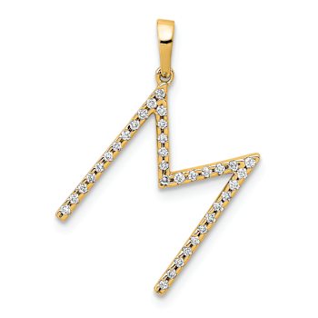 14K Yellow Gold Diamond Letter M Initial Pendant