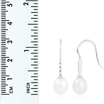 7-7½mm White Cultured Freshwater Pearl and Cubic Zirconia Rhodium Over
Sterling Silver Earrings