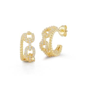 Sterling Statements 14K Gold Over Sterling Silver CZ Link Hoop Earrings