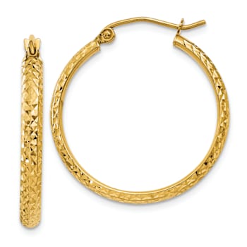 14k Yellow Gold 1/1" Diamond-Cut Hoop Earrings
