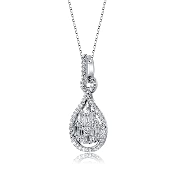 Pear Shape CZ Door Knocker Love Knot Pendant In White Rhodium Over Brass