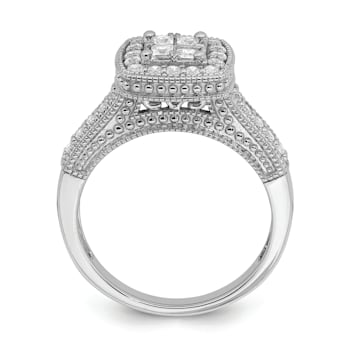 Rhodium Over 14K White Gold Diamond Cluster Engagement Ring 0.60ctw
