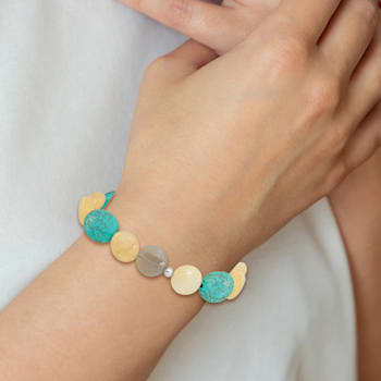 Sterling Silver Jade, Magnesite and Sardonyx Stretch Bracelet