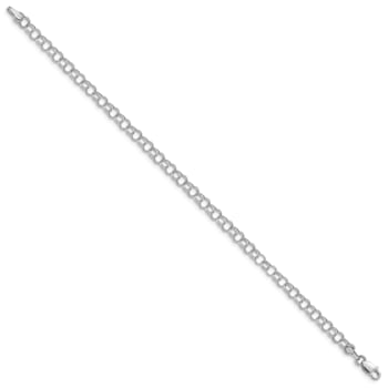 Rhodium Over 10k White Gold 4mm Double Link Charm Bracelet