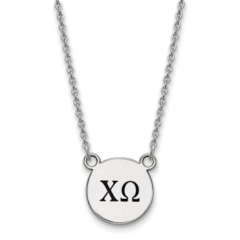 Rhodium Over Sterling Silver LogoArt Chi Omega Small Enamel Pendant Necklace