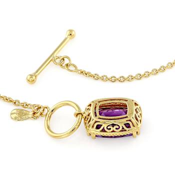 Amethyst Rectangular Cushion Toggle Necklace In 18K Gold Over Sterling
Silver 5.13ct