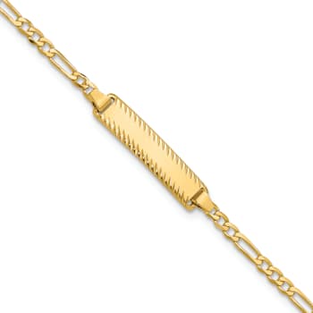 14k Yellow Gold Figaro Link Diamond-Cut ID Bracelet