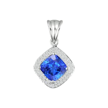 14K White Gold Rectangular Cushion Tanzanite and Diamond Pendant 2.24ctw