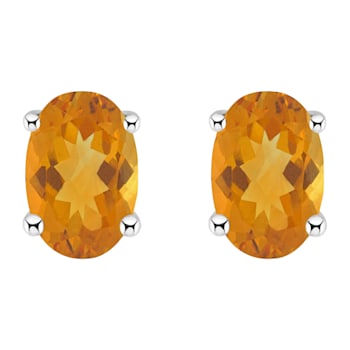 6x4mm Oval Citrine 14k White Gold Stud Earrings