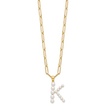 Gold Tone Sterling Silver 3-5.5mm Freshwater Cultured Pearl LETTER K
18-inch Necklace