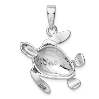 Rhodium Over Sterling Silver Blue Inlay Lab Created Opal Turtle Pendant