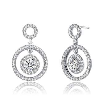 CZ Triple Halo Drop Earrings In Sterling Silver