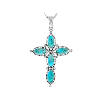 Turquoise Cross Enhancer With Chain In Sterling Silver
