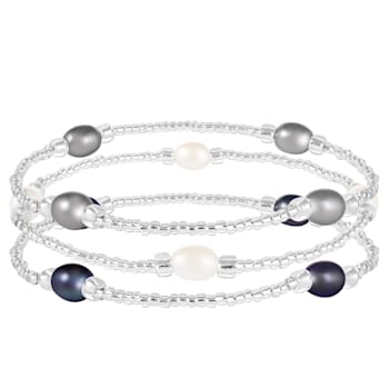 3 Elastic Freshwater Pearl Bracelets In Multicolor