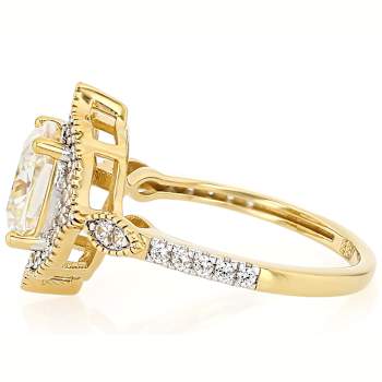 Diamond Simulant And White Zircon Ring In 18K Gold Over Sterling Silver 3.37ctw
