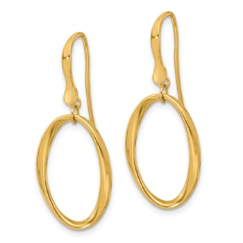 14K Yellow Gold Polished Oval Shepherd Hook Dangle Earrings