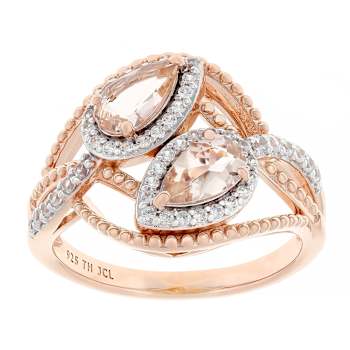 Morganite Pear And White Zircon Ring In 18K Rose Gold Over Sterling
Silver 1.07ctw