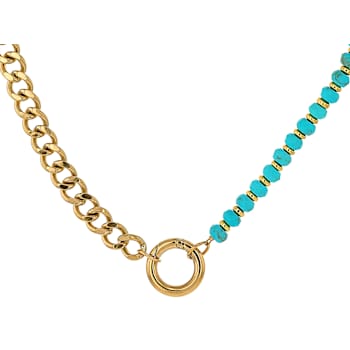 Turquoise Bead And Curb Link Layered Bracelet In Gold-Tone