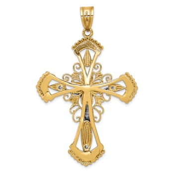 14k Two-tone Gold Diamond-Cut and Textured Crucifix Pendant