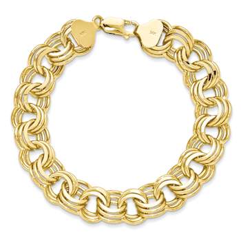 14k Yellow Gold 14mm Triple Link Charm Bracelet