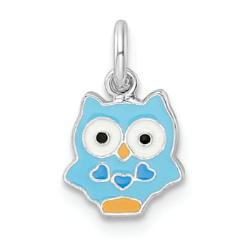 Rhodium Over Sterling Silver Multi-color Enameled Owl Children's Pendant