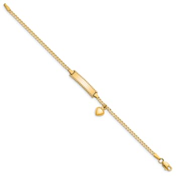 14k Yellow Gold Children's Heart Dangle Curb Link ID Bracelet
