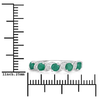 Green Emerald and White Topaz Sterling Silver 5 Stone Band Ring